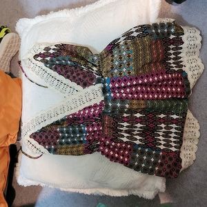 NWT Femmebot Montclair Printed Lace Trim Romper Burgundy